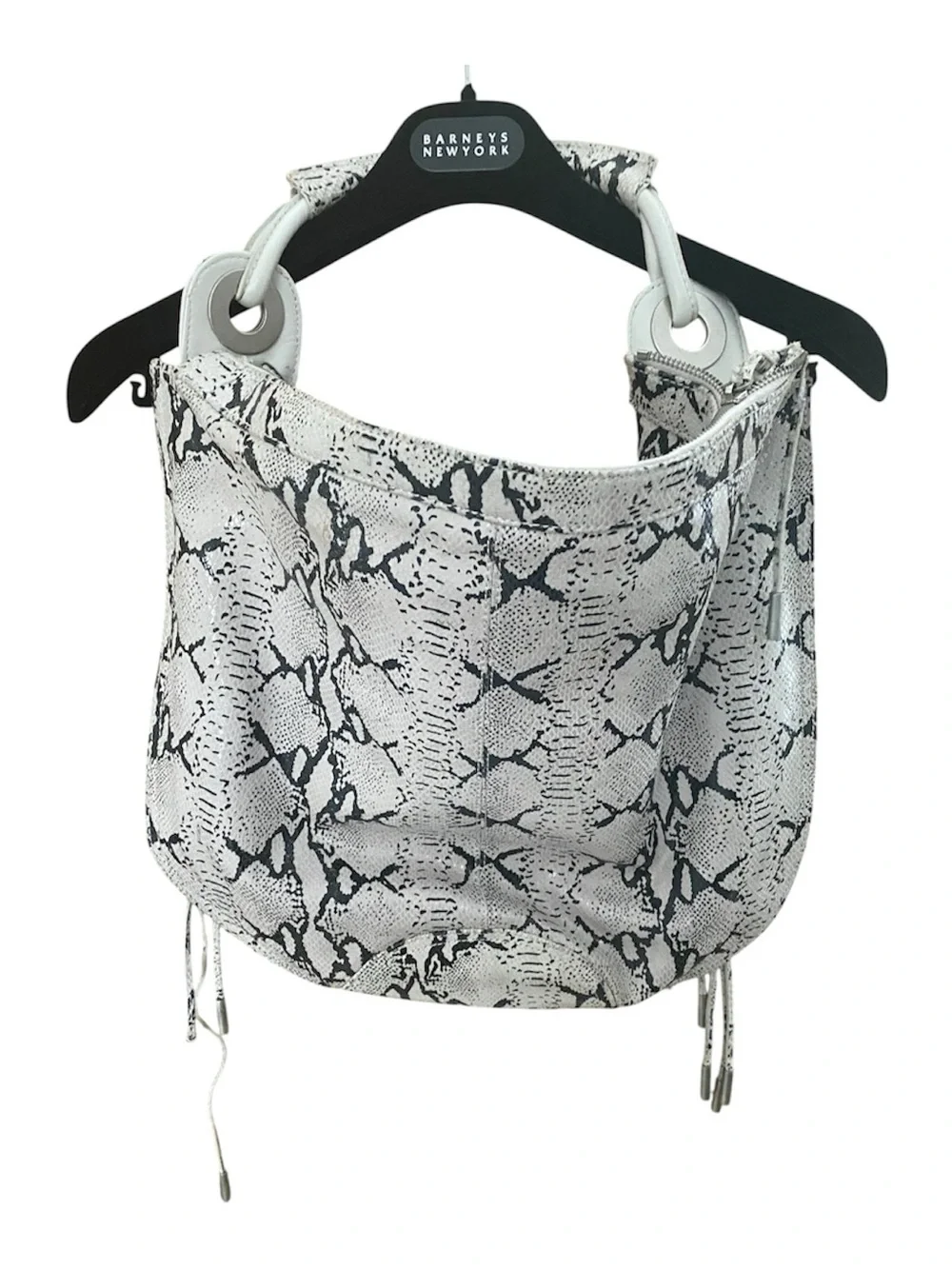 Python-Print Hobo Bag in White and Black long extension-strap included